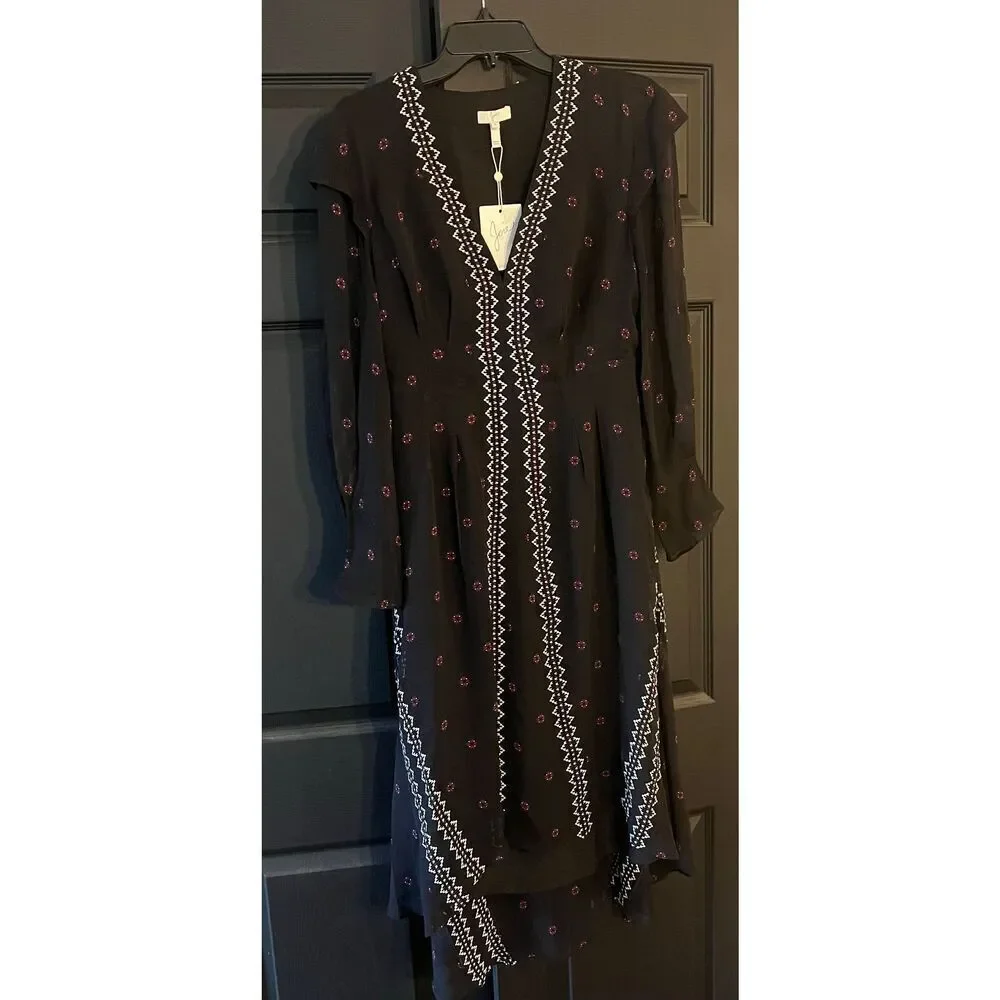 Joie Silk Pleated Print Hi Low Midi Caviar Dress sz 6